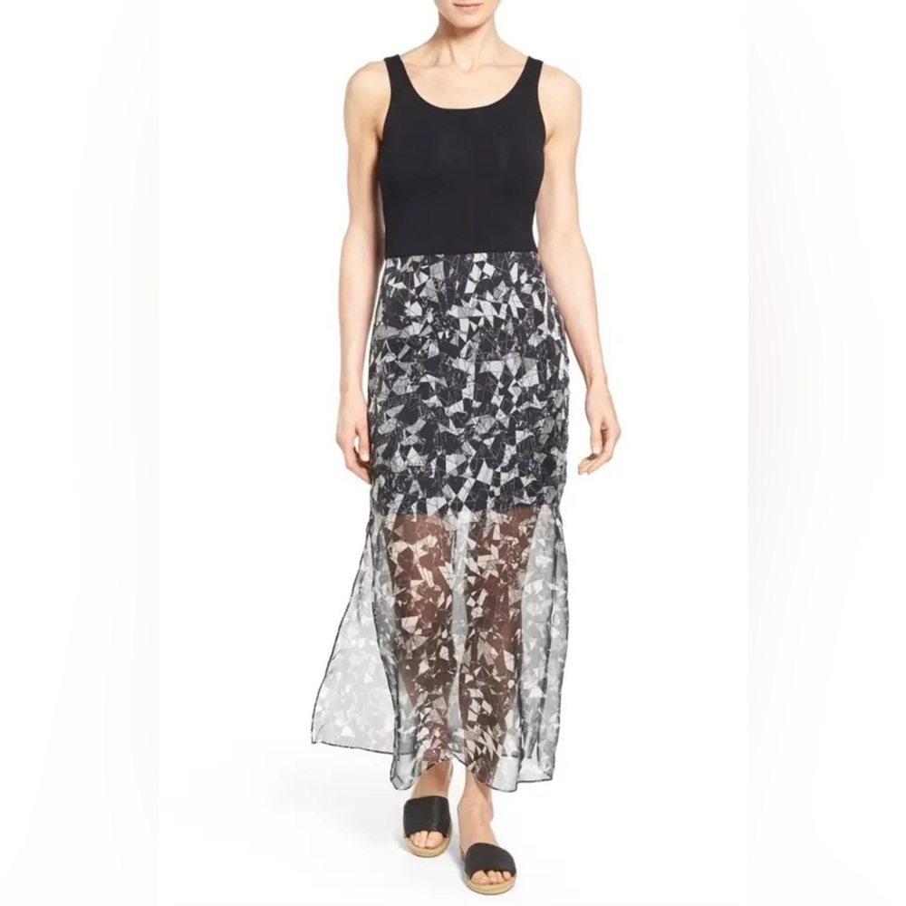 Vince Camuto Womens Print Chiffon Overlay Maxi Dress,